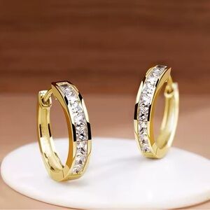 925 Gold Hoop Earrings with Clear Stones